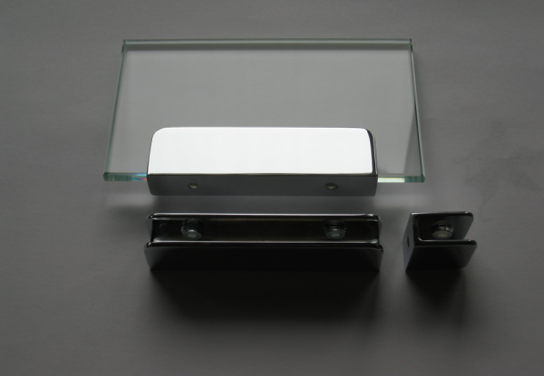 Glasplattenträger U-Form, 100 mm, für 6 - 10 mm Platten, glanzverchromt