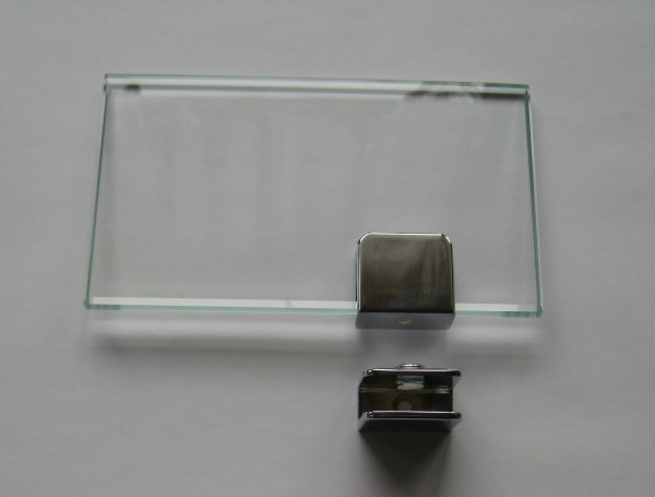 Glasplattenträger U-Form, 30 mm, für 6 - 10 mm Platten, glanzverchromt